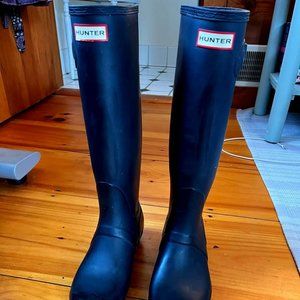 Women's Tall Back Adjustable Rain Boots-Dark Navy-size 9